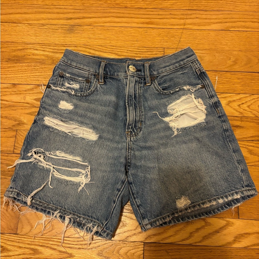 American Eagle Outfitters Blue Distressed Jean Shorts
